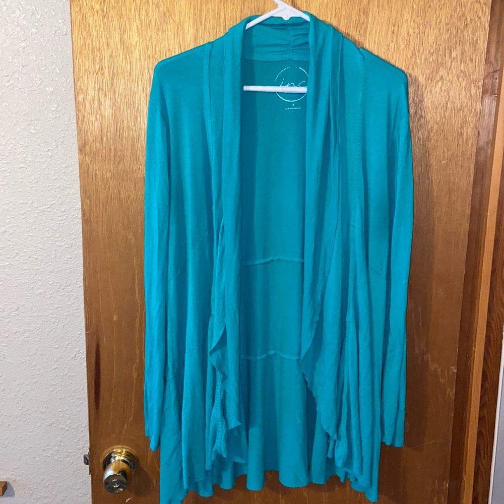 INC 1x green teal cardigan